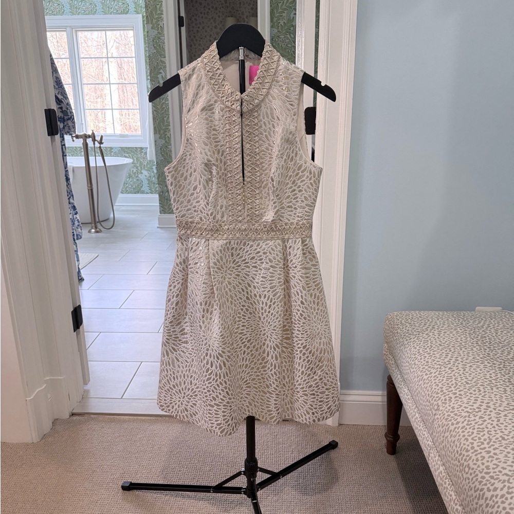Lilly Pulitzer Gold/White Patterned Dress